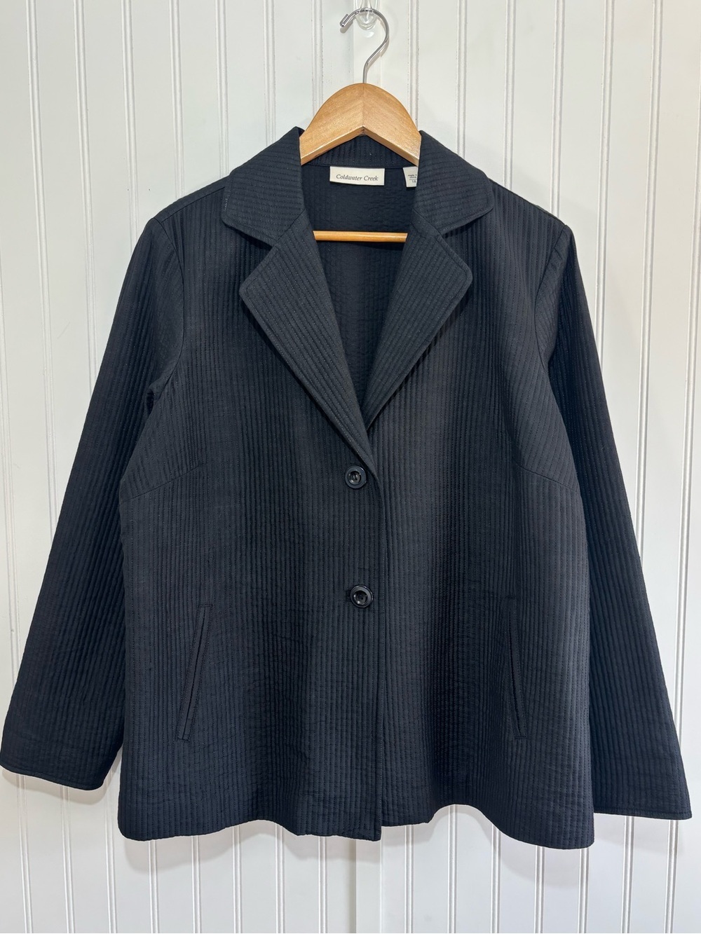 Coldwater Creek Black Quilted Cotton Silk Blend Jacket Blazer Size 18